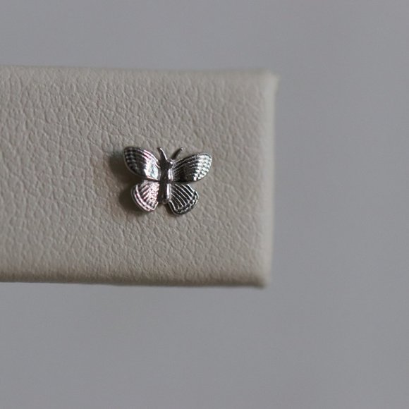 10K Solid White Gold "So Young" Dainty Butterfly Minimalistic Stud Earrings - Picture 7 of 8